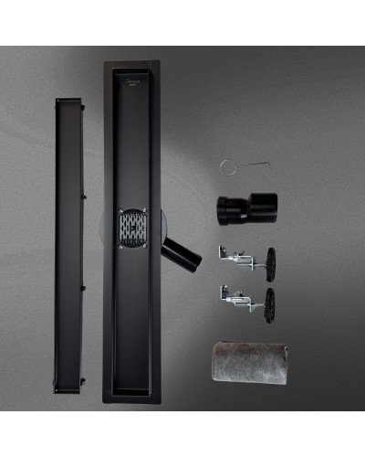 Дренажный канал для душа с решеткой под кладку плитки Cифон с углом поворота 360° облегчает монтаж （черный-матовый）70*500, TIM