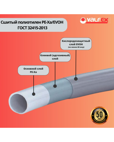Труба из сшитого полиэтилена с барьерным слоем EVOH, тип PE-Xa 16х2,0 мм КРАСНАЯ (200 м) (VALFEX) К, Valfex