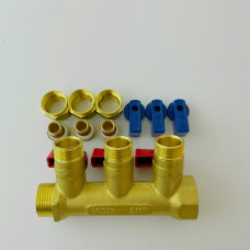 Коллектор с шар. краном 3/4" х 16 - 3 вых..красн.+син. "ViEiR"(30/1шт)