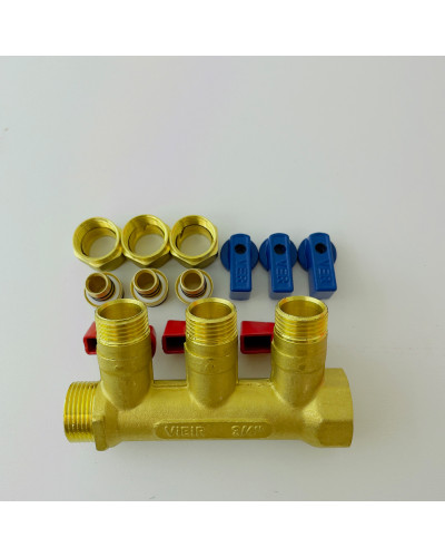 Коллектор с шар. краном 3/4 х 16 - 3 вых..красн.+син. ViEiR(30/1шт), VIEIR