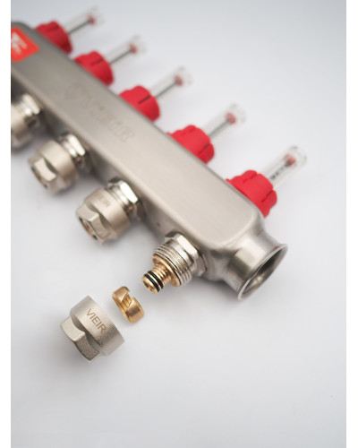 Коллектор для теплого пола 4 контура (комплект) VIEIR + насосно смесительный узел с насосом + евроконус для коллектора 3/4'-16*2,0