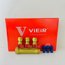 Коллектор с шар. краном 3/4" х 16 - 3 вых..красн.+син. "ViEiR"(30/1шт)