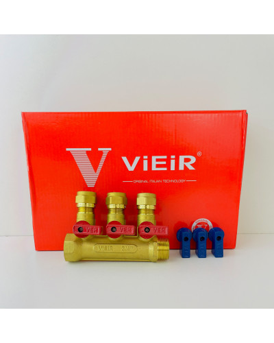 Коллектор с шар. краном 3/4 х 16 - 3 вых..красн.+син. ViEiR(30/1шт), VIEIR