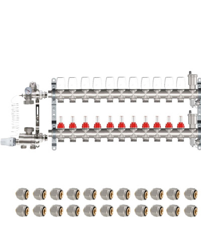 КОМПЛЕКТ для ВОДЯНОГО ТЕПЛОГО ПОЛА ДО 180 кв/м Коллектор 11 контуров