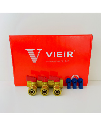 Коллектор с шар. краном 3/4 х 16 - 3 вых..красн.+син. ViEiR(30/1шт), VIEIR