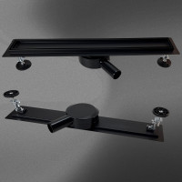 Дренажный канал для душа с решеткой под кладку плитки
Cифон с углом поворота 360° облегчает монтаж （черный-матовый）70*400(1/4)