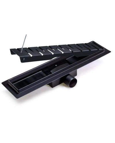 Душевой трап (защита от запаха: сухой+гидрозатвор) черный матовый  400*70, TIM