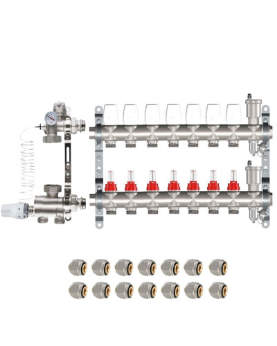 КОМПЛЕКТ для ВОДЯНОГО ТЕПЛОГО ПОЛА ДО 110 кв/м Коллектор 7 контуров