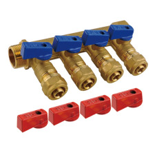 Коллектор с шар. краном 3/4" х 16 - 4 вых..красн.+син. "ViEiR"(12/3шт)