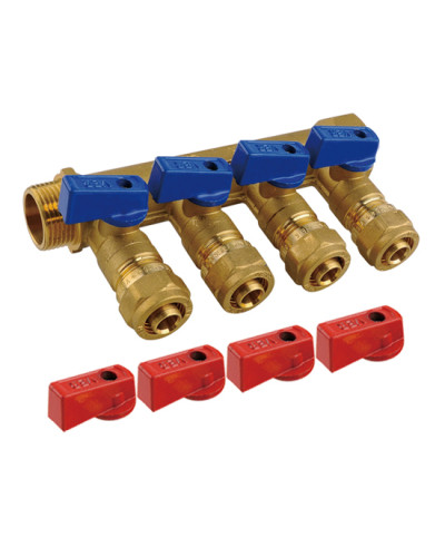 Коллектор с шар. краном 3/4 х 16 - 4 вых..красн.+син. ViEiR(12/3шт), VIEIR