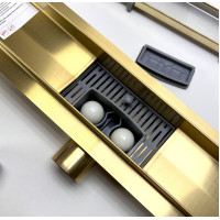 Душевой лоток с решеткой  защита от запаха:(сухой +гидрозатвор), глянцевое золото  (70*500мм)(1/4)