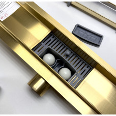 Душевой лоток с решеткой  защита от запаха:(сухой +гидрозатвор), глянцевое золото  (70*500мм)(1/4)