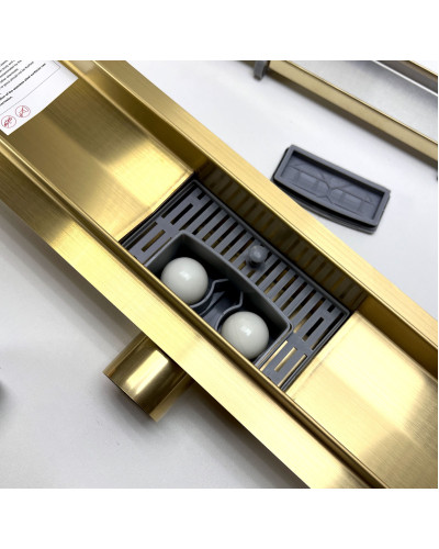 Душевой лоток с решеткой  защита от запаха:(сухой +гидрозатвор), глянцевое золото  (70*500мм)(1/4), TIM