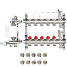 КОМПЛЕКТ для ВОДЯНОГО ТЕПЛОГО ПОЛА ДО 80 кв/м Коллектор 5 контуров