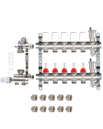 КОМПЛЕКТ для ВОДЯНОГО ТЕПЛОГО ПОЛА ДО 80 кв/м Коллектор 5 контуров