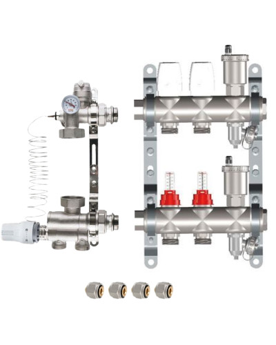 КОМПЛЕКТ для ВОДЯНОГО ТЕПЛОГО ПОЛА ДО 40 кв/м Коллектор 2 контура