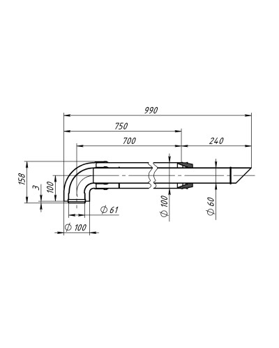 01.05.000.000 Дымоход Универсальный коаксиальный дымоход 60/100 для газовых котлов УТДК, УТДК
