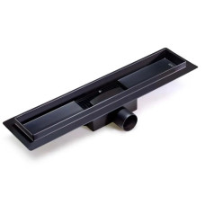 Душевой трап (защита от запаха: сухой+гидрозатвор) черный матовый  400*70