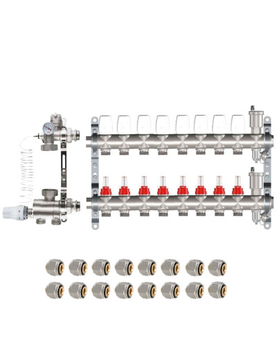 КОМПЛЕКТ для ВОДЯНОГО ТЕПЛОГО ПОЛА ДО 130 кв/м Коллектор 8 контуров