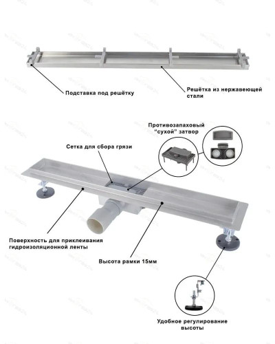 DL40A Душевой лоток под плитку - 400 мм (4/1шт), VIEIR