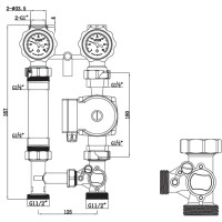 Насосная группа с трехходовым смесительным клапаном "ViEiR"((2/1шт)