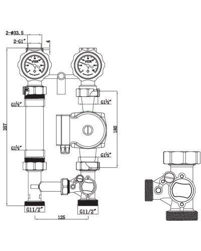 Насосная группа с трехходовым смесительным клапаном ViEiR((2/1шт), VIEIR