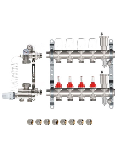 КОМПЛЕКТ для ВОДЯНОГО ТЕПЛОГО ПОЛА ДО 70 кв/м Коллектор 4 контура