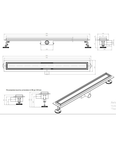 DL90A Душевой лоток под плитку - 900 мм (4/1шт), VIEIR