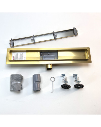 Душевой лоток с решеткой  защита от запаха:(сухой +гидрозатвор), глянцевое золото  (70*500мм)(1/4), TIM