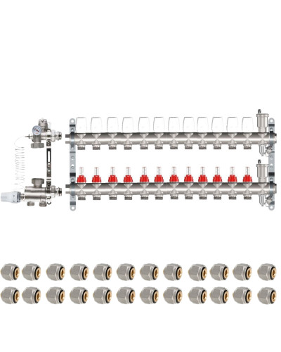 КОМПЛЕКТ для ВОДЯНОГО ТЕПЛОГО ПОЛА ДО 190 кв/м Коллектор 12 контуров