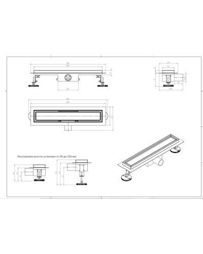 DL40A Душевой лоток под плитку - 400 мм (4/1шт), VIEIR