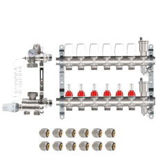 КОМПЛЕКТ для ВОДЯНОГО ТЕПЛОГО ПОЛА ДО 100 кв/м Коллектор 6 контуров