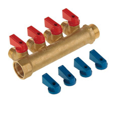 Коллектор с шар. краном 3/4"х1/2"м - 4 вых. без цанг "ViEiR"(25/1шт)