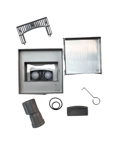 Трап душевой (горизонтальный) под кладку плитки (защита от запаха:сухой+гидрозатвор) 15*15(1/4), TIM